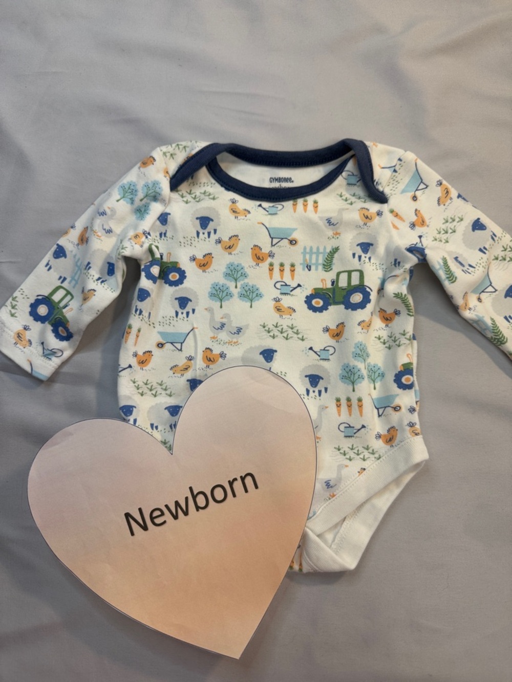 Gymboree White Farm Print Long-Sleeve One-Piece with Blue & Green Accents